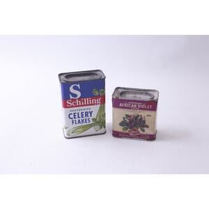 Schilling Celery Flakes, Hyponex for African Violet, Tins, 1950s, Retro,